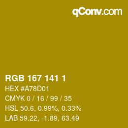 カラーコード: RGB 167 141 1 | qconv.com