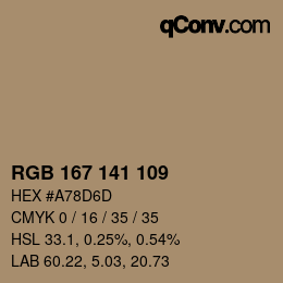 カラーコード: RGB 167 141 109 | qconv.com