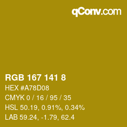 Color code: RGB 167 141 8 | qconv.com