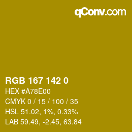 Color code: RGB 167 142 0 | qconv.com