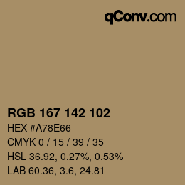 Color code: RGB 167 142 102 | qconv.com