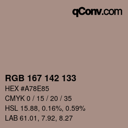 Color code: RGB 167 142 133 | qconv.com