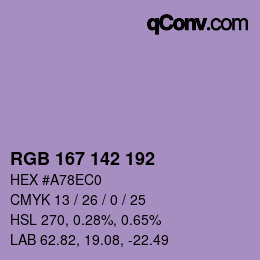 Color code: RGB 167 142 192 | qconv.com