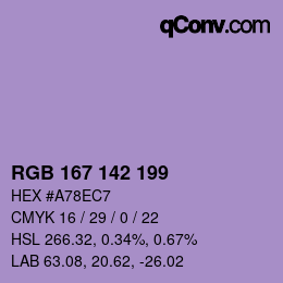 Color code: RGB 167 142 199 | qconv.com