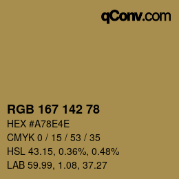 Color code: RGB 167 142 78 | qconv.com