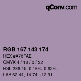 Color code: RGB 167 143 174 | qconv.com