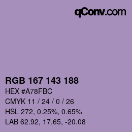 Color code: RGB 167 143 188 | qconv.com