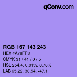 Color code: RGB 167 143 243 | qconv.com