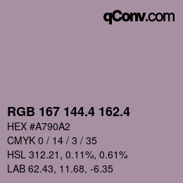 カラーコード: RGB 167 144.4 162.4 | qconv.com