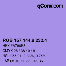 カラーコード: RGB 167 144.8 232.4 | qconv.com