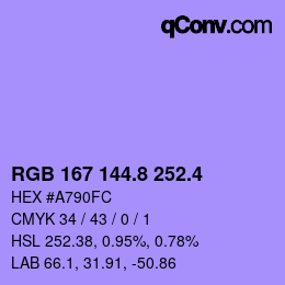 カラーコード: RGB 167 144.8 252.4 | qconv.com