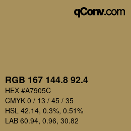 カラーコード: RGB 167 144.8 92.4 | qconv.com