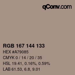 颜色代码: RGB 167 144 133 | qconv.com