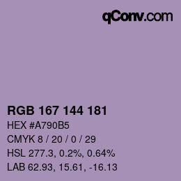 カラーコード: RGB 167 144 181 | qconv.com