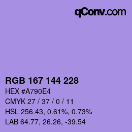 Color code: RGB 167 144 228 | qconv.com