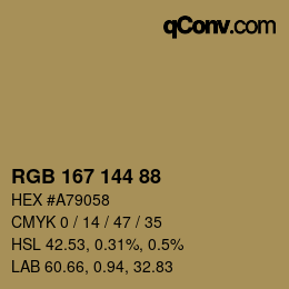 カラーコード: RGB 167 144 88 | qconv.com