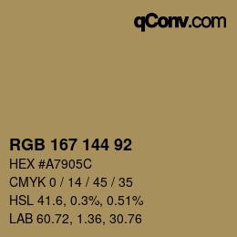 Color code: RGB 167 144 92 | qconv.com
