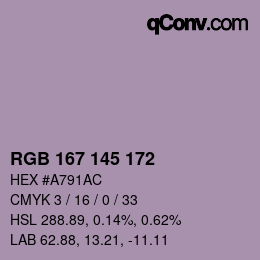 颜色代码: RGB 167 145 172 | qconv.com
