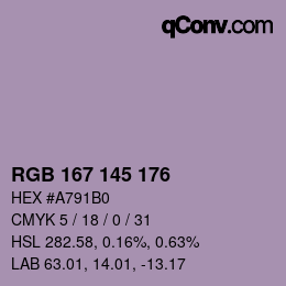 Color code: RGB 167 145 176 | qconv.com