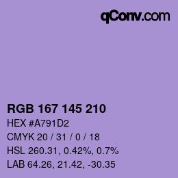 Color code: RGB 167 145 210 | qconv.com