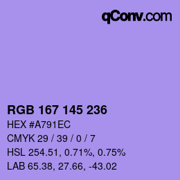 Color code: RGB 167 145 236 | qconv.com