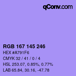 Color code: RGB 167 145 246 | qconv.com