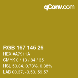 Color code: RGB 167 145 26 | qconv.com