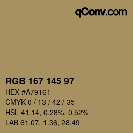 Color code: RGB 167 145 97 | qconv.com