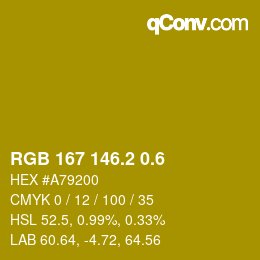 カラーコード: RGB 167 146.2 0.6 | qconv.com
