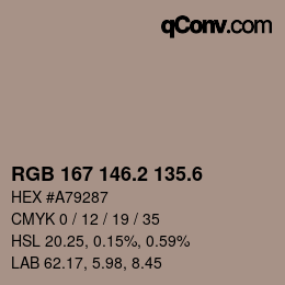 カラーコード: RGB 167 146.2 135.6 | qconv.com