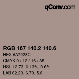 カラーコード: RGB 167 146.2 140.6 | qconv.com