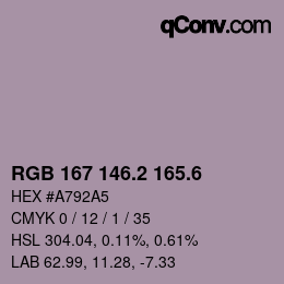 カラーコード: RGB 167 146.2 165.6 | qconv.com