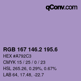 カラーコード: RGB 167 146.2 195.6 | qconv.com