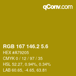 カラーコード: RGB 167 146.2 5.6 | qconv.com