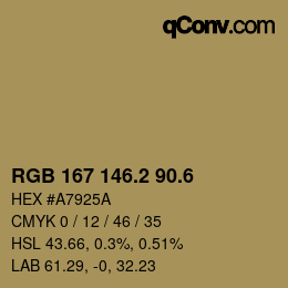 カラーコード: RGB 167 146.2 90.6 | qconv.com