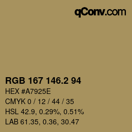 カラーコード: RGB 167 146.2 94 | qconv.com