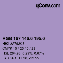 カラーコード: RGB 167 146.6 195.6 | qconv.com