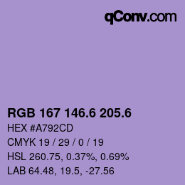 カラーコード: RGB 167 146.6 205.6 | qconv.com