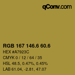カラーコード: RGB 167 146.6 60.6 | qconv.com