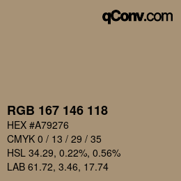 Código de color: RGB 167 146 118 | qconv.com