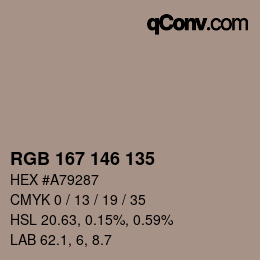 Color code: RGB 167 146 135 | qconv.com