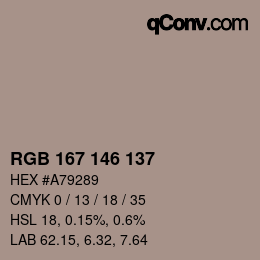 Color code: RGB 167 146 137 | qconv.com