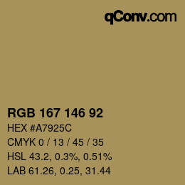 カラーコード: RGB 167 146 92 | qconv.com