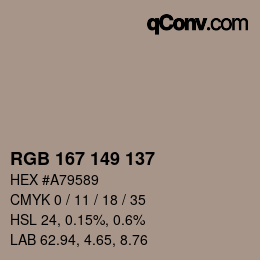 Código de color: RGB 167 149 137 | qconv.com