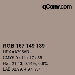 カラーコード: RGB 167 149 139 | qconv.com