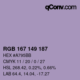 Color code: RGB 167 149 187 | qconv.com