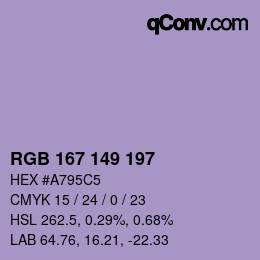 Farbcode: RGB 167 149 197 | qconv.com