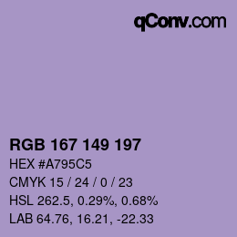 Código de color: RGB 167 149 197 | qconv.com