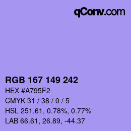 カラーコード: RGB 167 149 242 | qconv.com