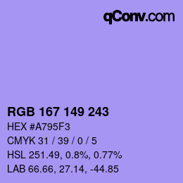 カラーコード: RGB 167 149 243 | qconv.com